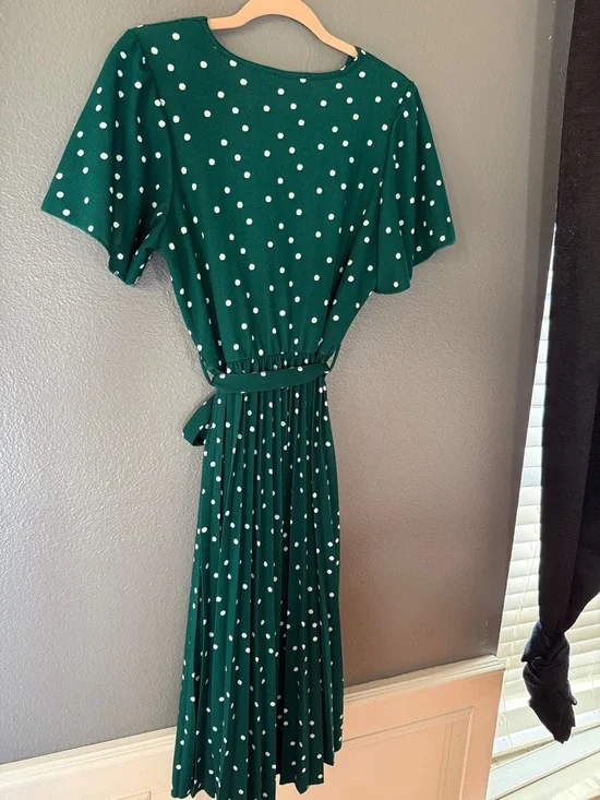 Lark + Grey Green Polka Dot Wrap Midi Dress - Picture 4 of 4